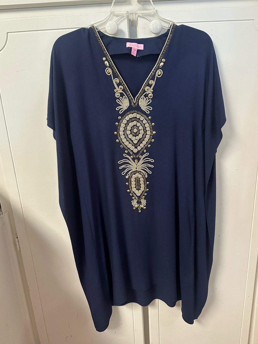 Lilly Pulitzer Navy V-Neck Tunic with Gold Embroidery